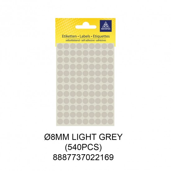 MAYSPIES MS008 COLOUR DOT LABEL / 5 SHEETS/PKT / 540PCS/ ROUND 8MM LIGHT GREY